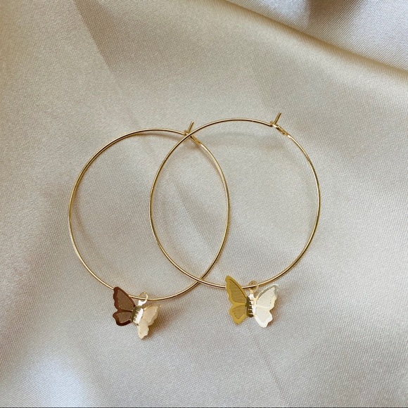 Butterfly Charm Hoop Earrings - Picture 4 of 9